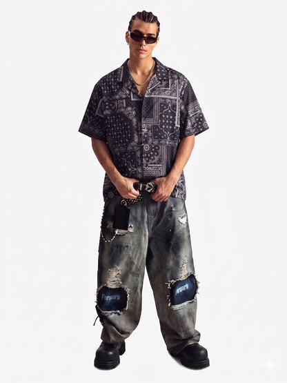 Vintage Bandana Patchwork Cuban Shirt
