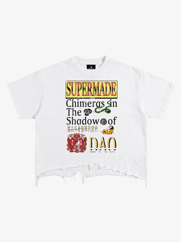 Distressed Cropped Graphic T-Shirt with Mythological Print