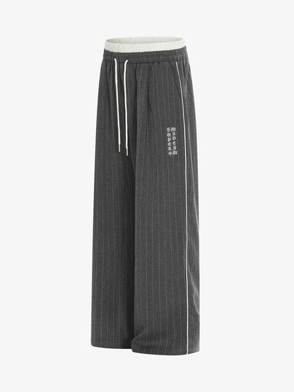 Pinstripe Elastic Waist Wide Leg Pants 