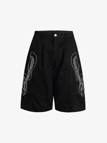 Embroidered Multi-Pocket Cargo Capri Pants