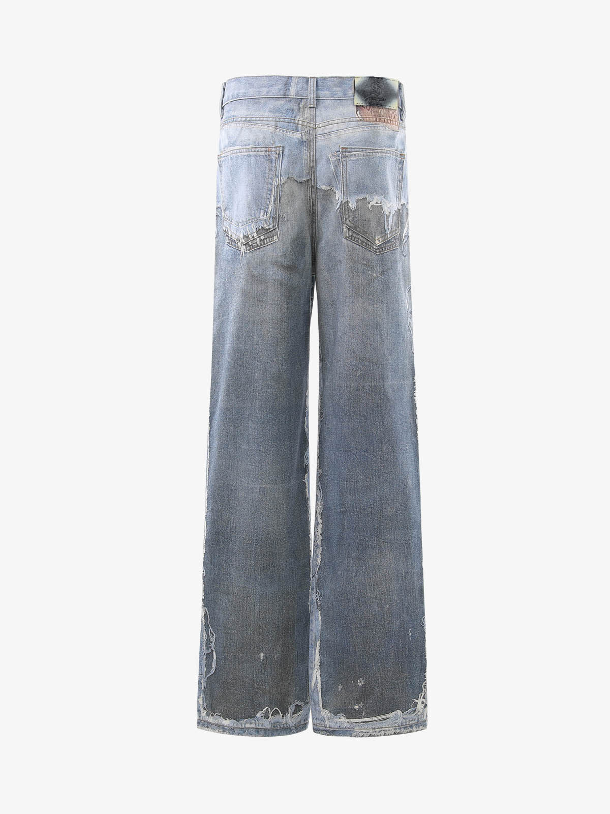 Vintage Distressed Print Wide Leg Jeans