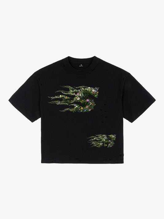 Distressed Abstract Floral Graphic Street T-Shirt 