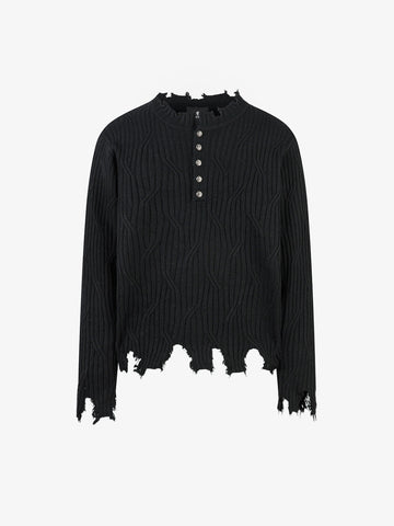 Knitted Distressed Diamond Pattern Raw Edge Sweater 