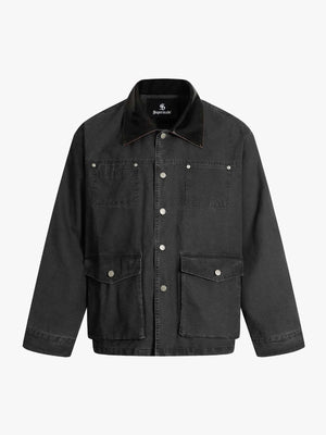 Clean Cut Leather Contrast Collar Pocket Jacket 