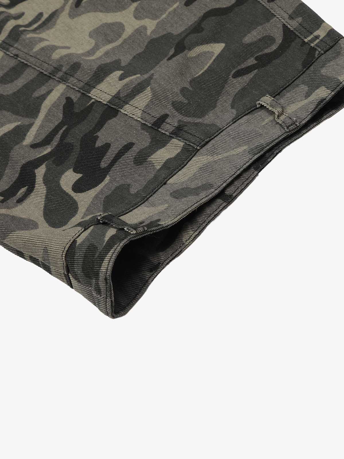 Camouflage Printed Curved Denim Jeans