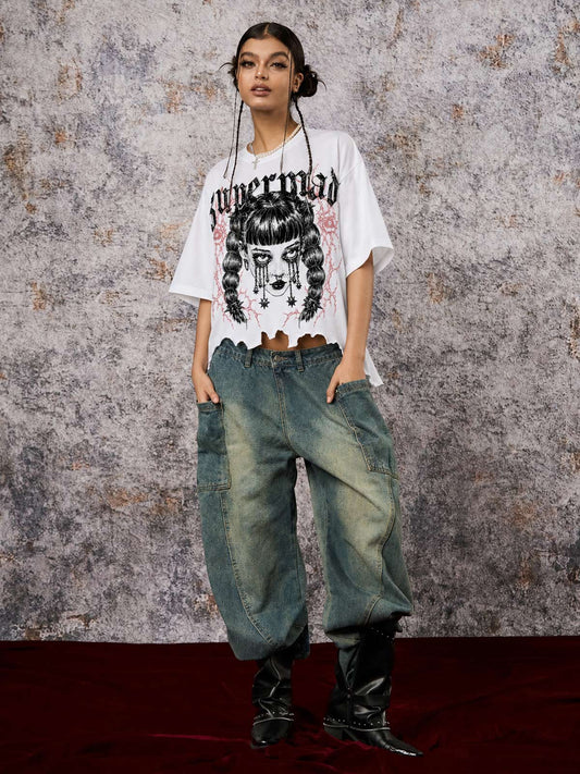 Raw Hem Cotton Crop Tee