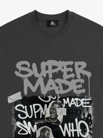Streetwear Graffiti Character Collage Graphic T-Shirt 