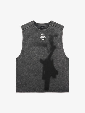Cross-Print Distressed Washed Vest 