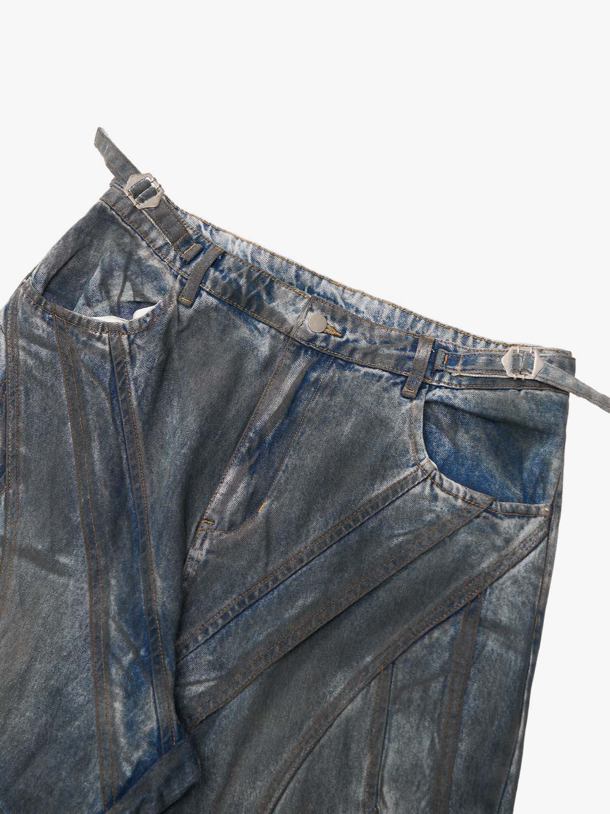 Vintage Washed Distressed Multi-Structure Patchwork Jeans 