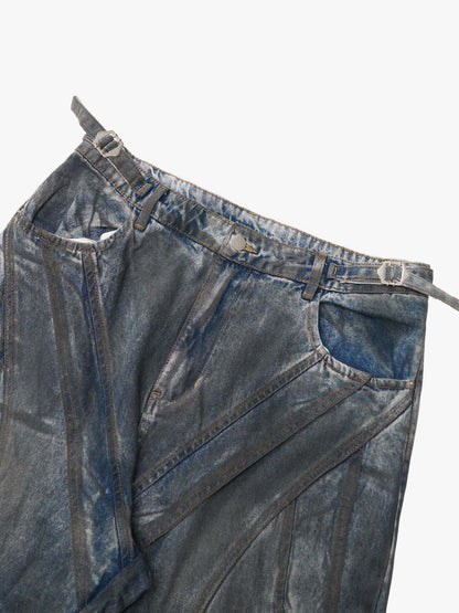 Vintage Washed Distressed Multi-Structure Patchwork Jeans 