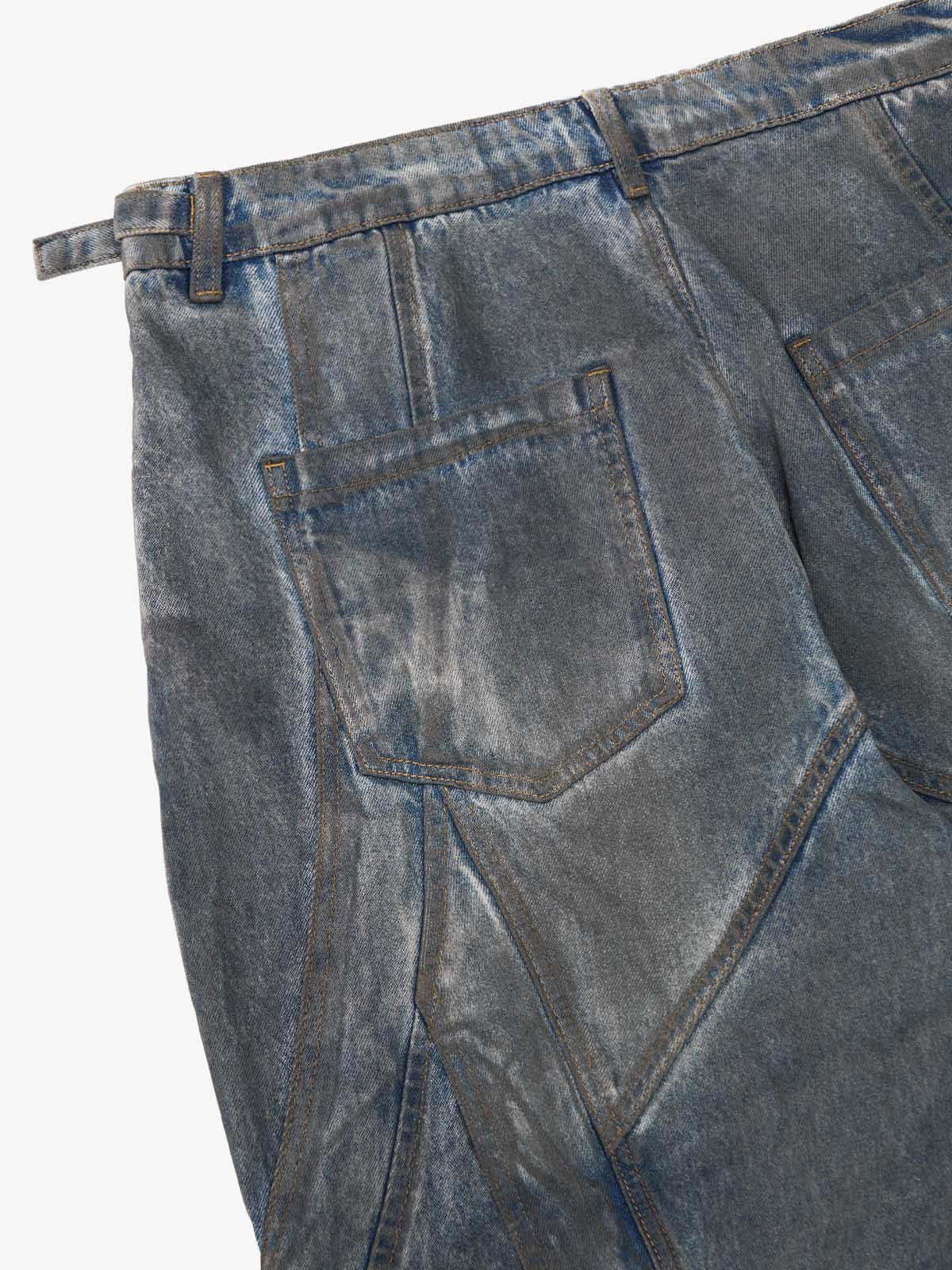 Vintage Washed Distressed Multi-Structure Patchwork Jeans 