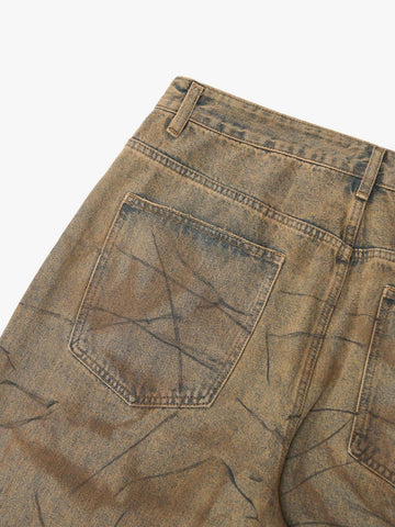 Vintage Washed Distressed Copper-Dyed Jeans 