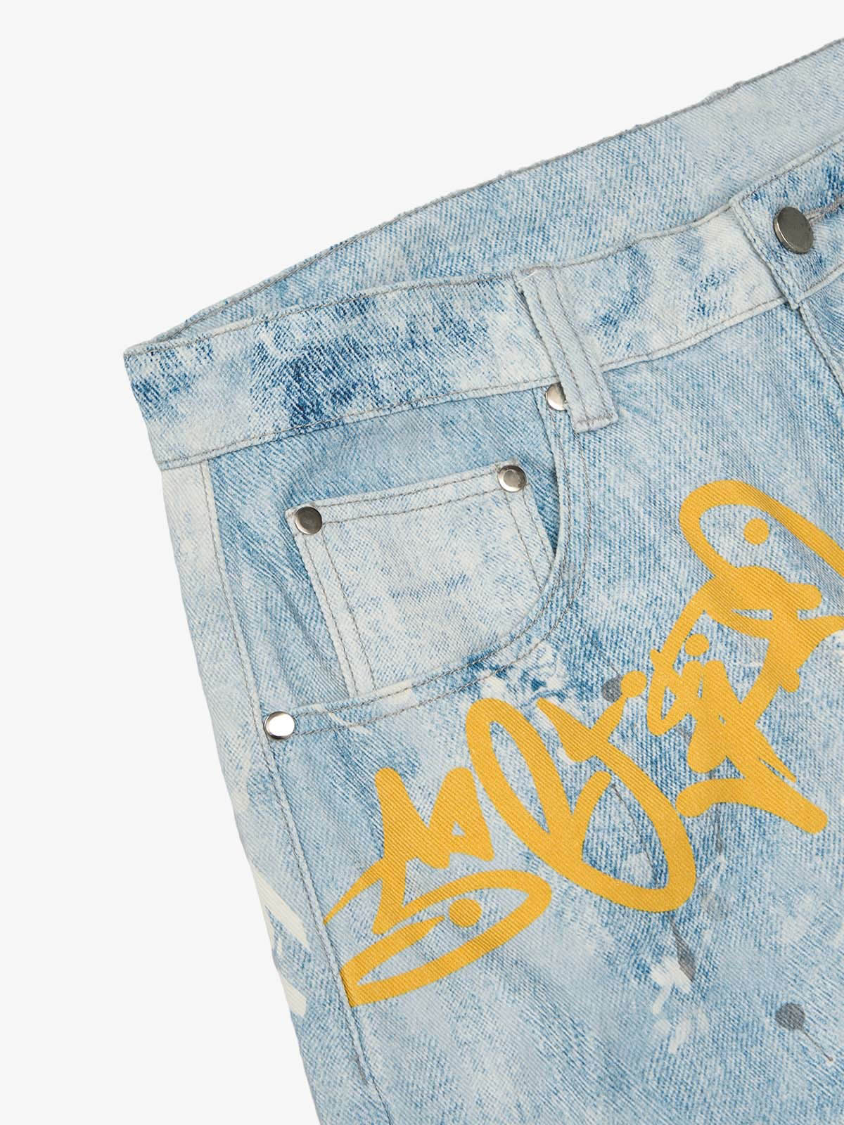 Retro Artistic Graffiti Angelic Prints Baggy Jeans - 2574 