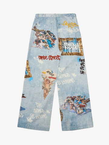 Retro Artistic Graffiti Angelic Prints Baggy Jeans - 2574 