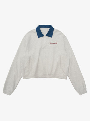 Original Denim Lapel Patchwork Sweatshirt 