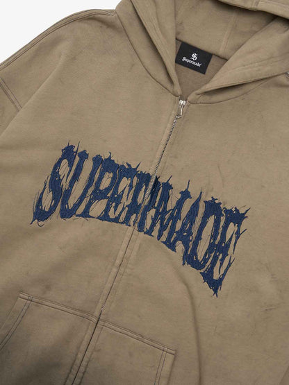 SUPERMADE Thorn Embroidery Zip Hoodie 