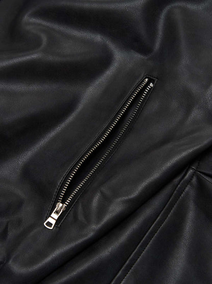 SUPM Fur Collar Rhinestone Pattern Leather Jacket - 2557 