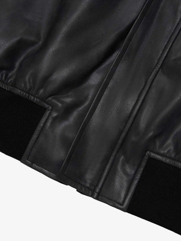 SUPM Fur Collar Rhinestone Pattern Leather Jacket - 2557 