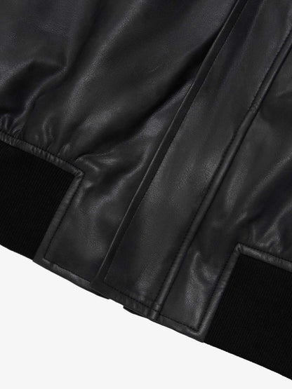 SUPM Fur Collar Rhinestone Pattern Leather Jacket - 2557 