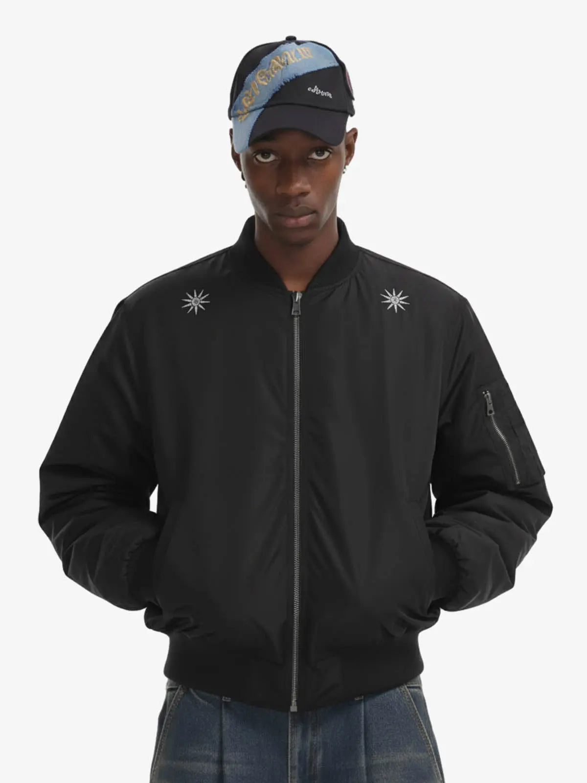 Vintage Graphic Star Embroidered Bomber Jacket 
