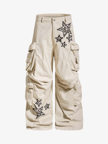 Cotton Twill Utility Jacket with Star & Leopard Embroidery