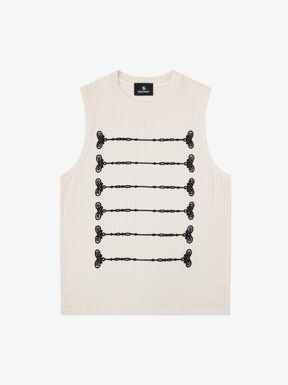 Black Knit Sleeveless Vest with Contrast Frog Closure Detail – Streetwear Tank Top