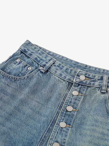 Asymmetric Multi-Button Denim Jorts