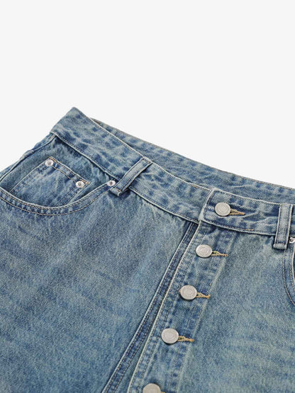 Asymmetric Multi-Button Denim Jorts