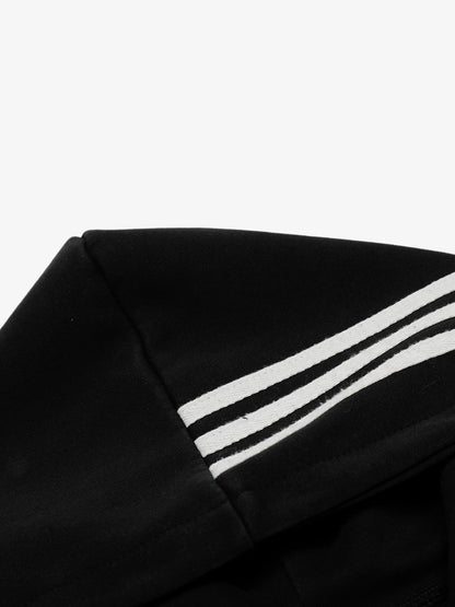 Striped Patchwork Distressed Washed Boxy Zip-Up Hoodie