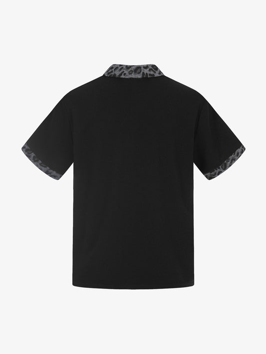 Rock Grunge Aesthetic Leopard Patchwork Polo Shirt
