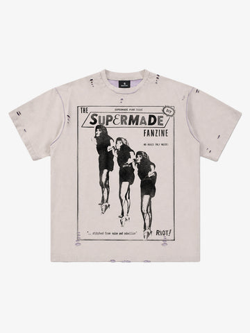 Paneled Graphic Distressed Tee