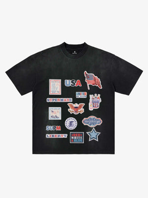 Washed Vintage Sticker Print T-Shirt