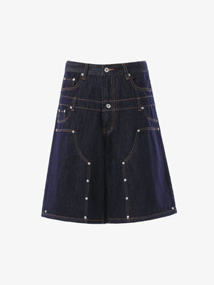 Studded Double-Waist Wide-Leg Jorts 