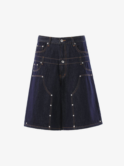 Studded Double-Waist Wide-Leg Jorts 