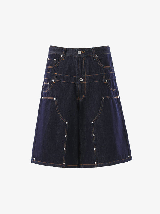 Studded Double-Waist Wide-Leg Jorts 
