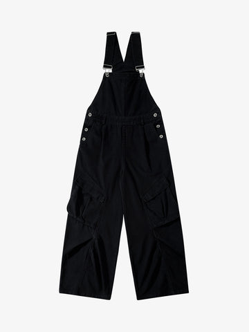 Pleated Knee Cargo Denim Overalls 