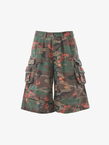 Vintage Floral Camo Multi-Pocket Cargo Shorts 