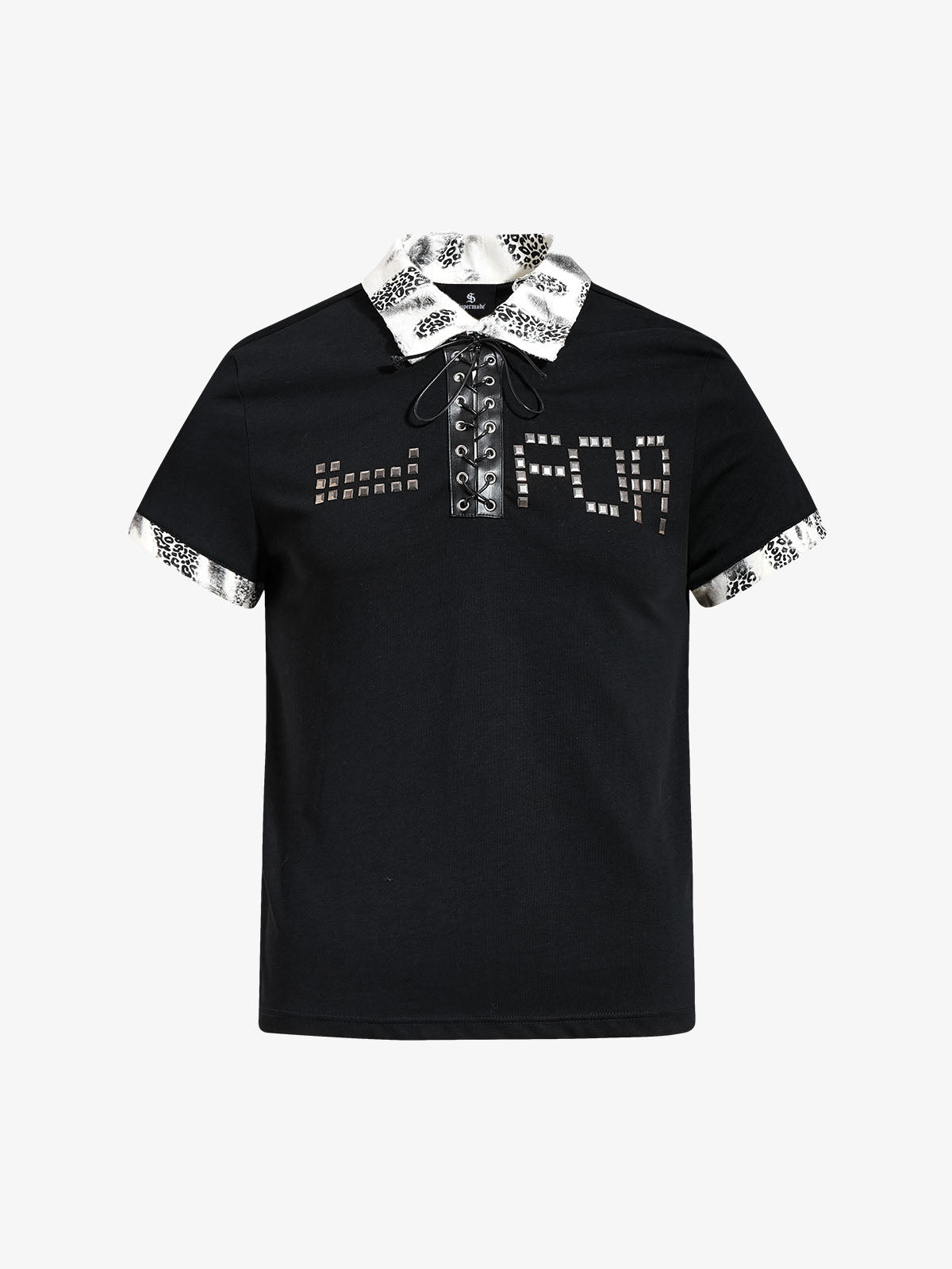 Cotton Polo Shirt with Leopard Print Collar & Cuff Detail
