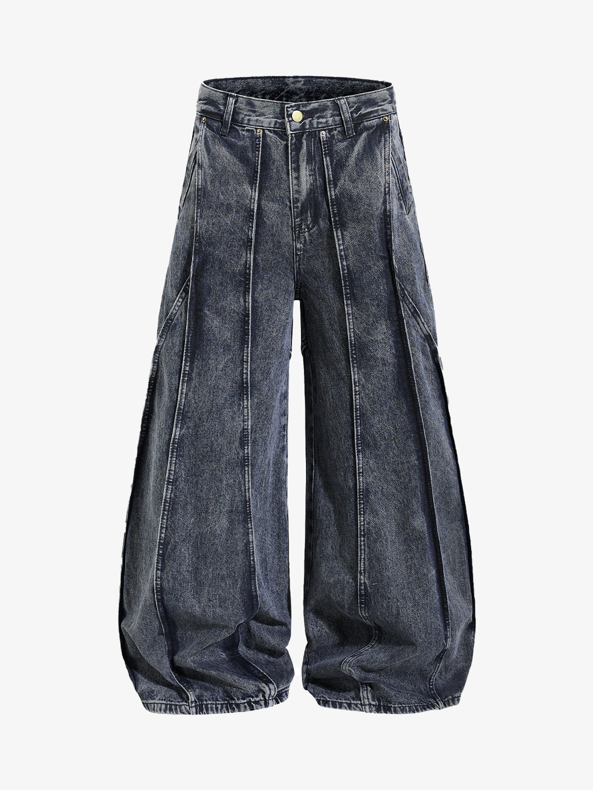 Washed Geometric Panel Barrel Jeans 