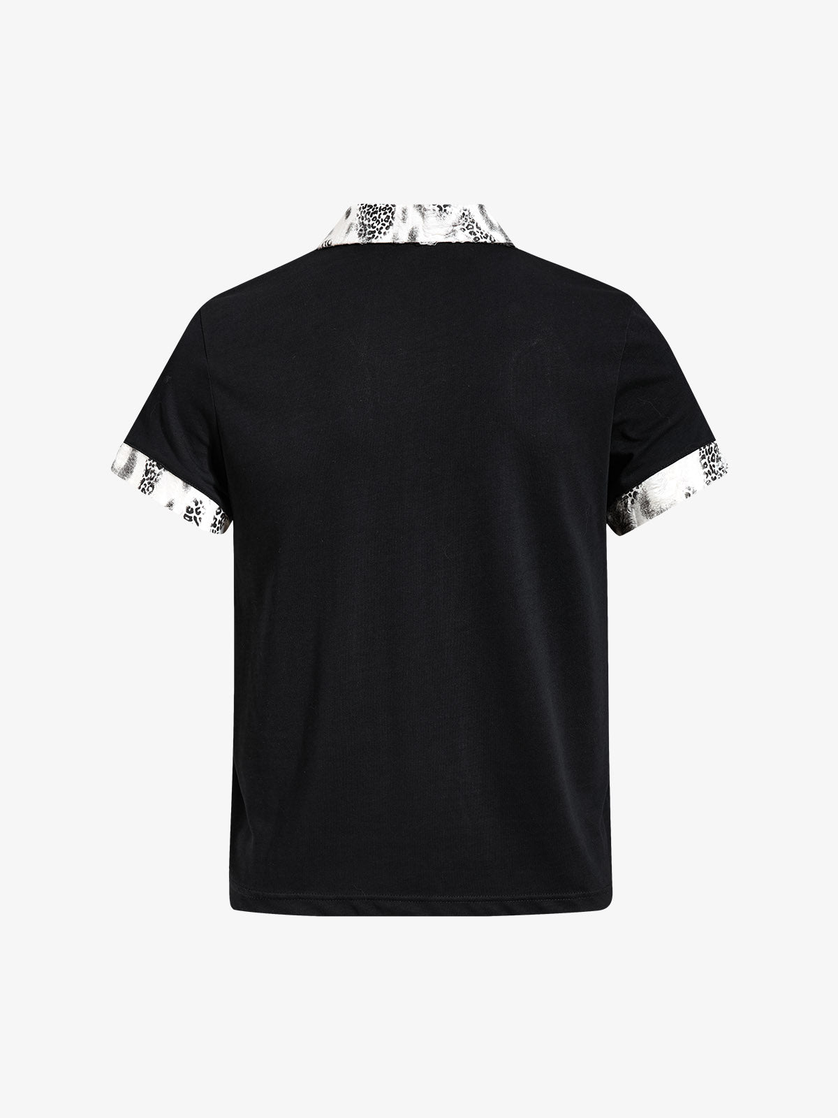 Cotton Polo Shirt with Leopard Print Collar & Cuff Detail