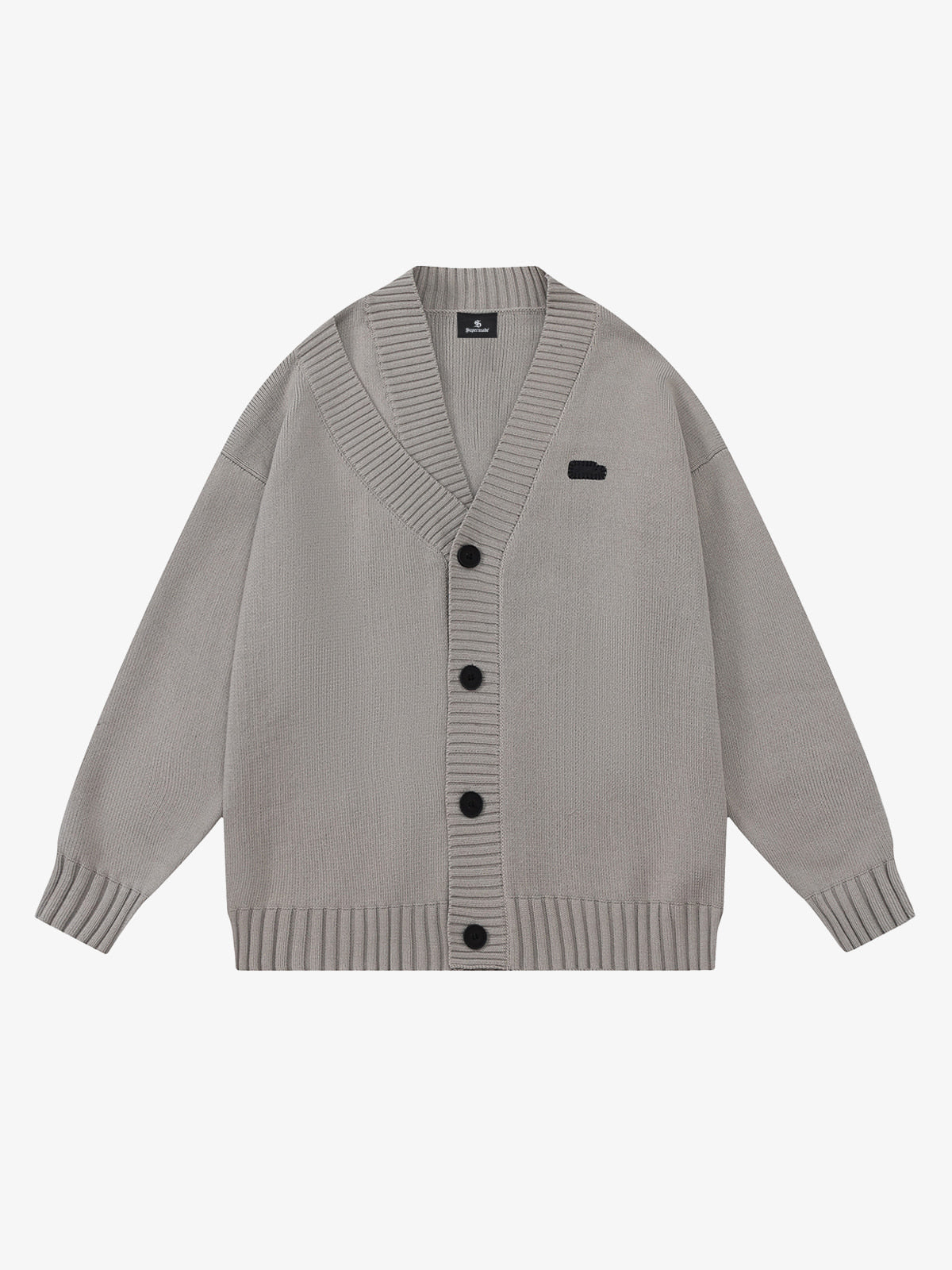Layered Double V-Neck Ribbed Knit Cardigan 