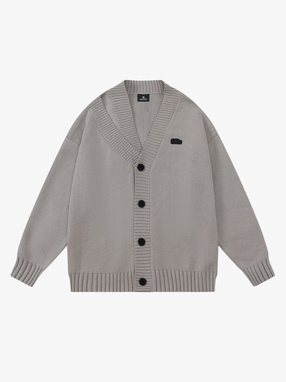 Layered Double V-Neck Ribbed Knit Cardigan 