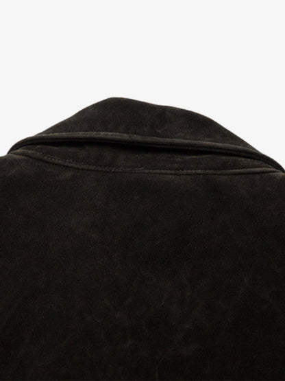 Retro Unique Metal Button Lapel Suede Bomber Jacket - 2538 