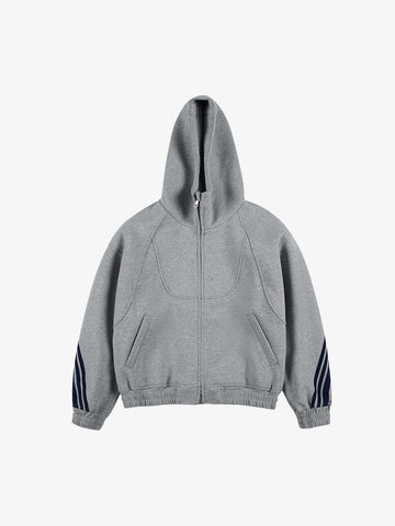 Striped Patchwork Boxy Fit Zip-Up Hoodie