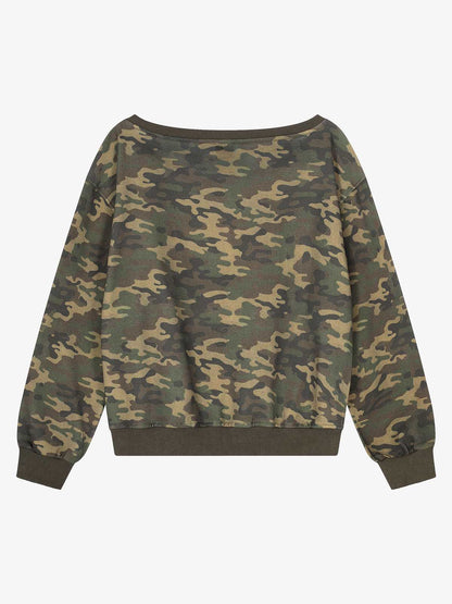 Camo Print '1998' Off-Shoulder Sweatshirt