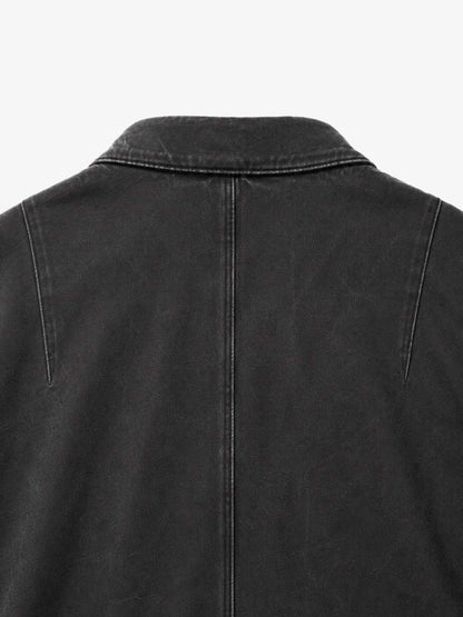 Cropped Distressed-wash Canvas Biker Jacket