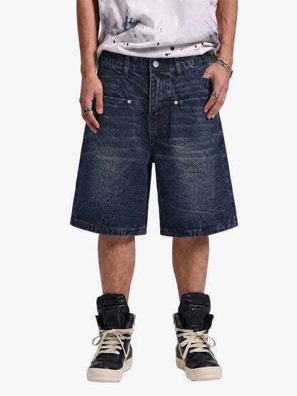 Wide Leg Washed Denim Shorts