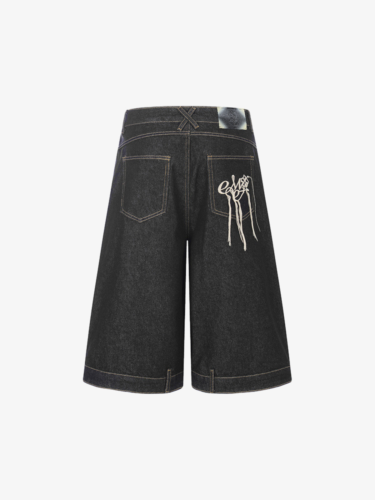 Retro Contrast Stitching Curved Leg Denim Jorts 