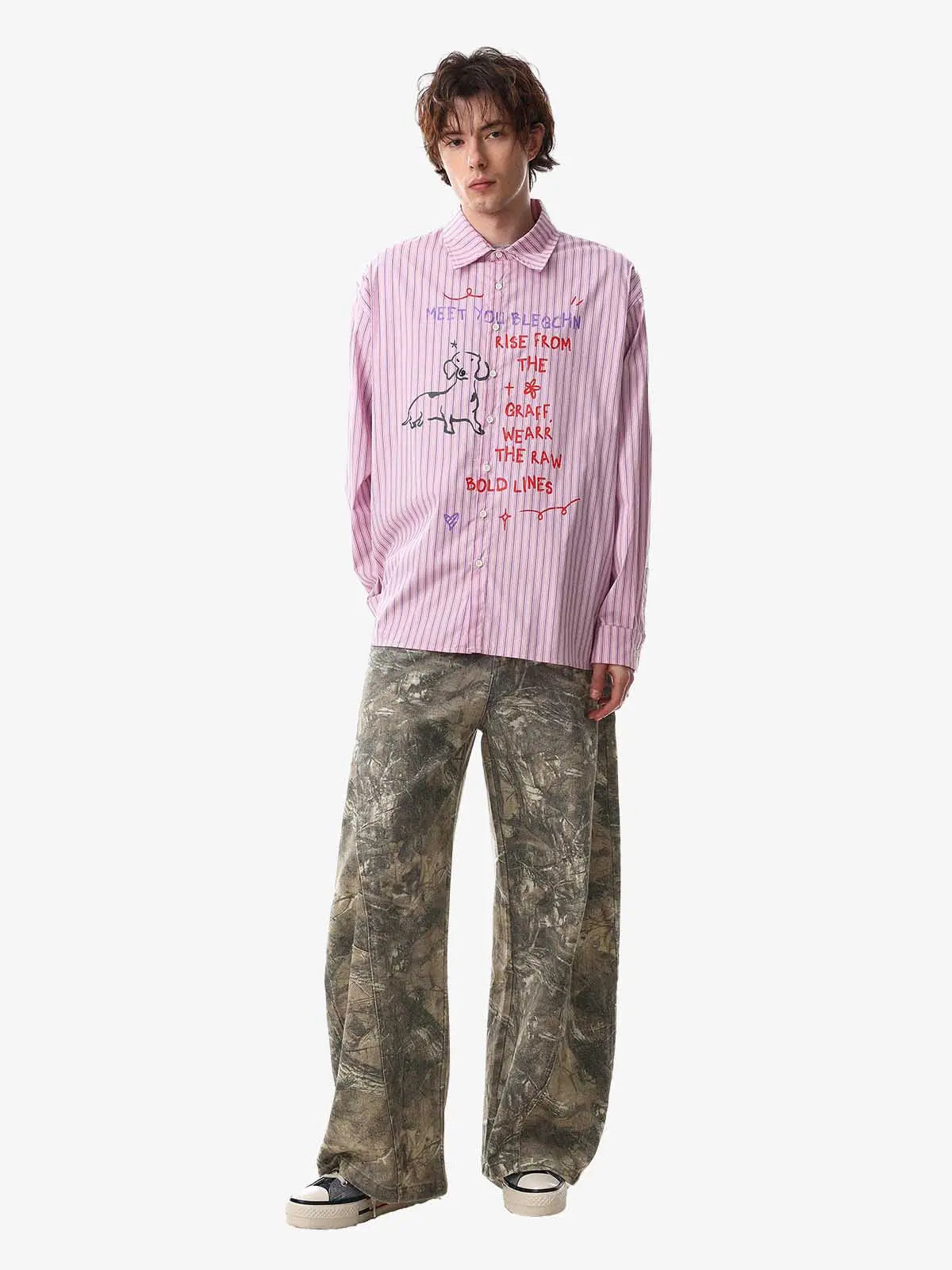 Fun Graffiti Striped Graphic Button-Up Shirt 
