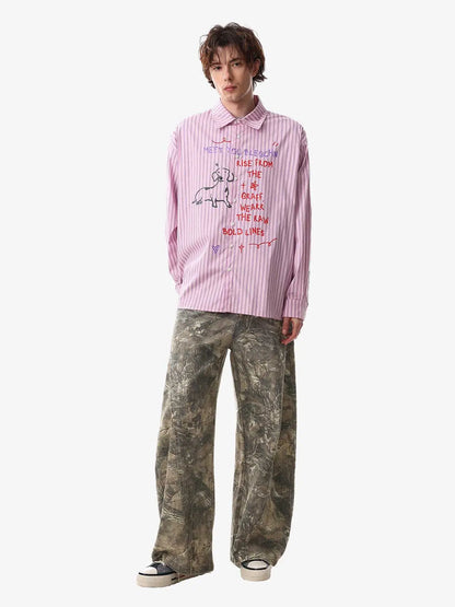 Fun Graffiti Striped Graphic Button-Up Shirt 